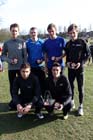 North East Senior Men team winners, from left to right, back row: Carl Smith, Peter Newton, Matt Nicholson, Lewis Timmins; front row: Jonathan Taylor and Ricky Stevenson, McCain Inter Counties Cross Country, Cofton Park, Birmingham.
